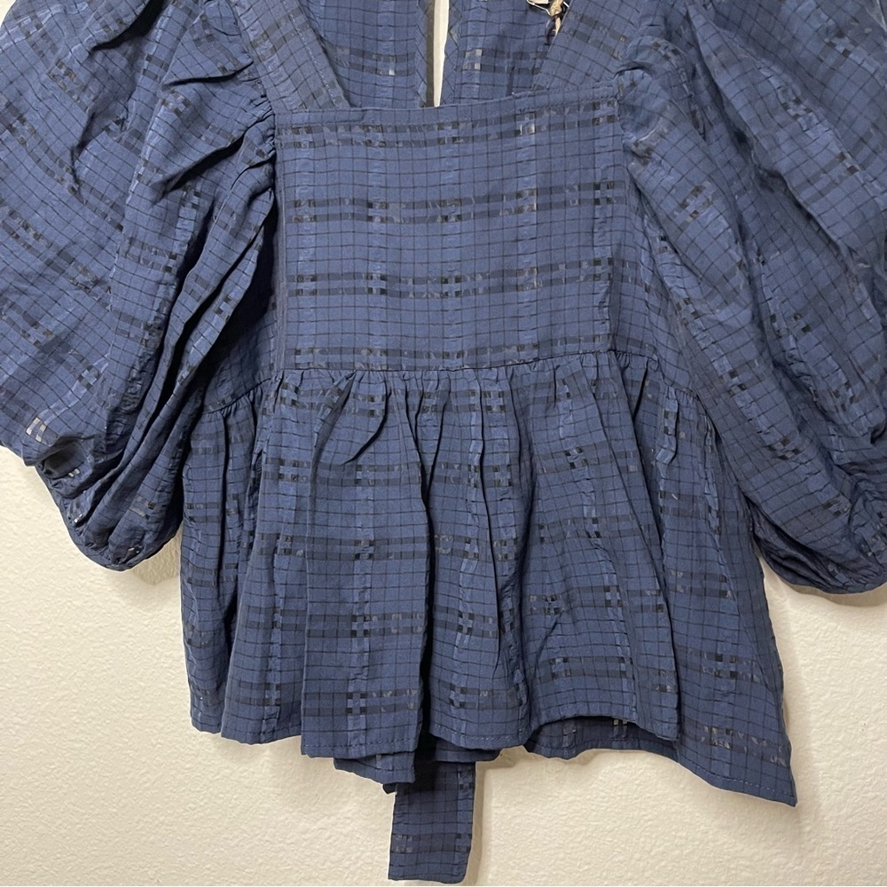 Moon River Square neck puff sleeve navy blue babydoll top XS NWT - Picture 3 of 11